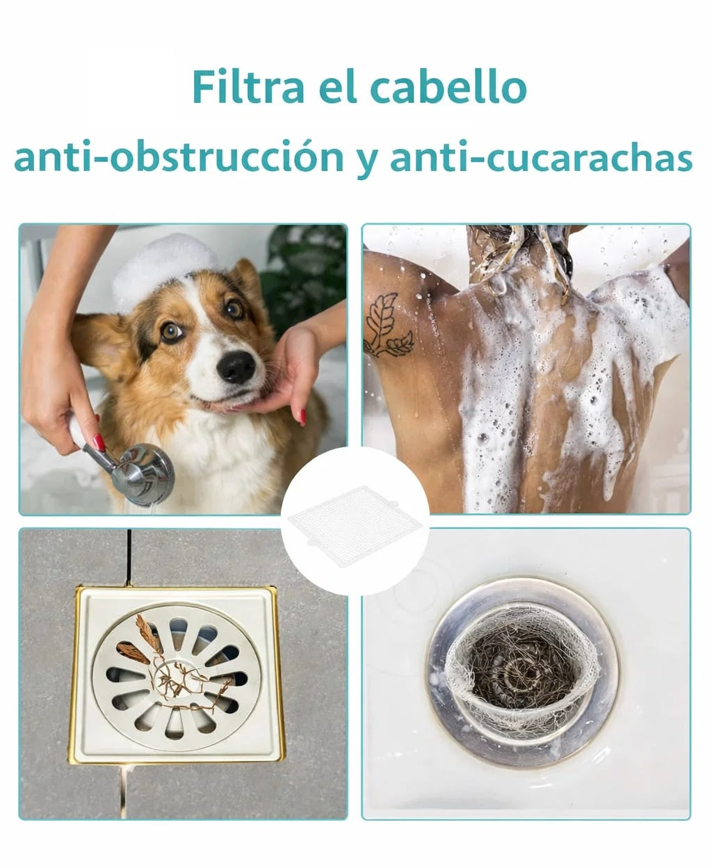 Filtro Adhesivo para Desagüe de Ducha Antiatascos – Pack de 20 Parches Atrapa Pelos