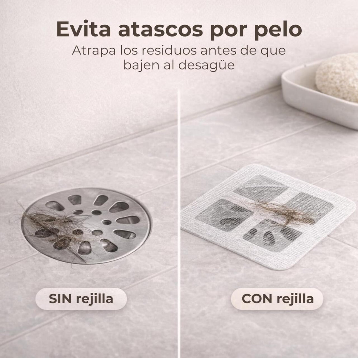 Filtro Adhesivo para Desagüe de Ducha Antiatascos – Pack de 20 Parches Atrapa Pelos